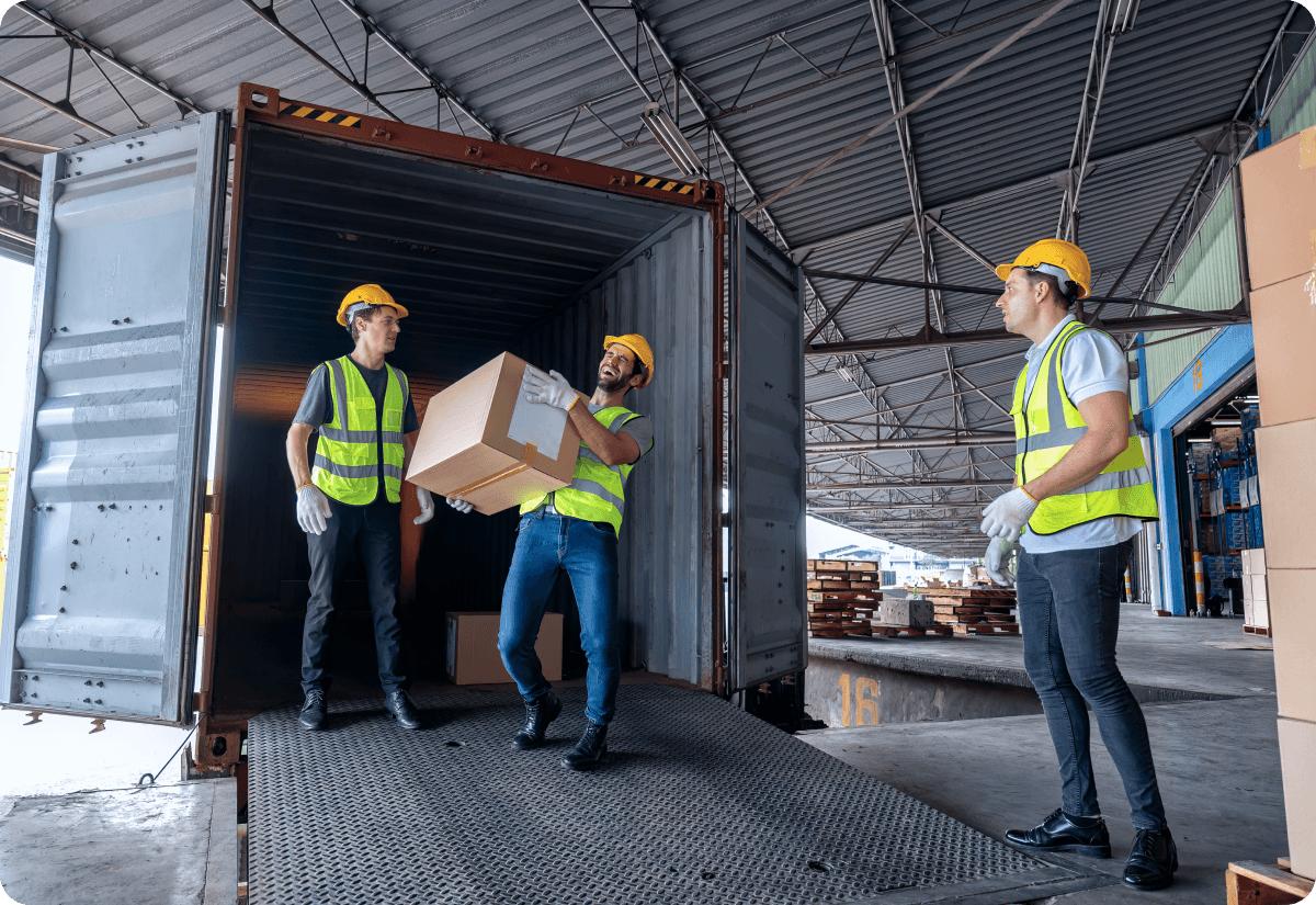 Shipping container opened for freight unloading